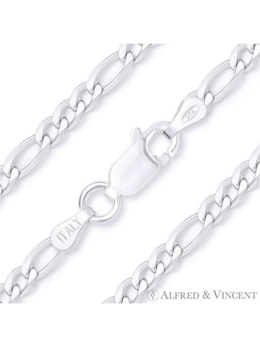 3mm Figaro / Figaroa Link Italian Chain Anklet in .925 Sterling Silver Size 9"